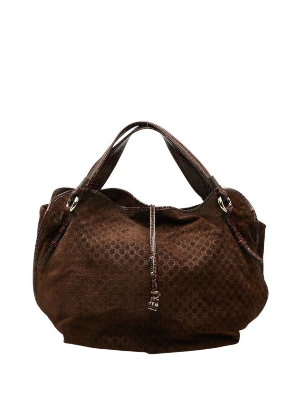 Celine Macadam Bittersweet Croco Embossed Tote Bag Brown Chocolate Leather Suede